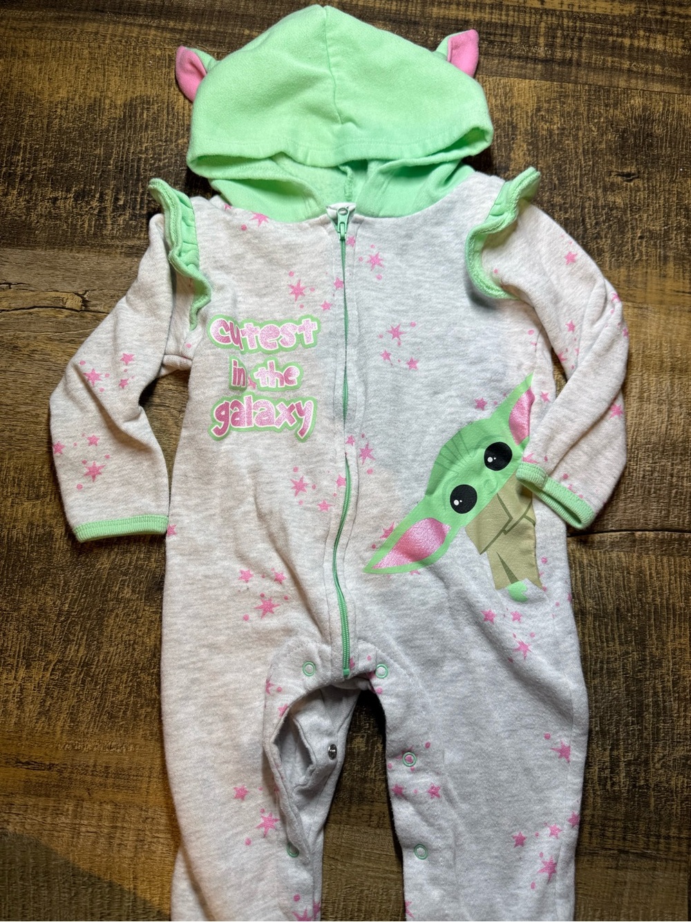 Star Wars Baby Yoda Light Green and Pink Hooded Footie